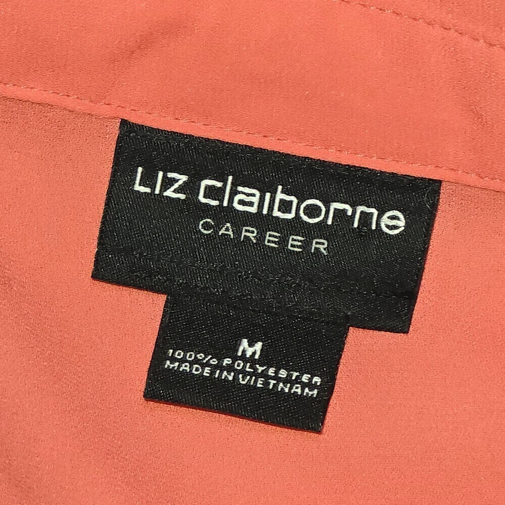 Liz Claiborne Career Floral Button Blouse Women’s Medium Long Sleeve Coral Black - Picture 5 of 10